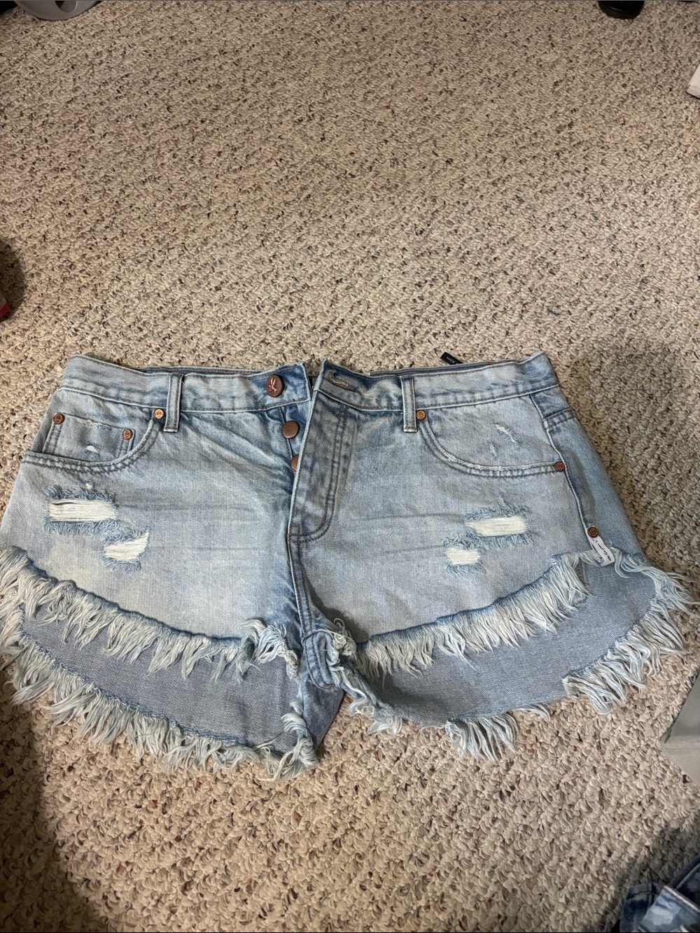 Light Blue Distressed Frayed Hem Denim Shorts - Women